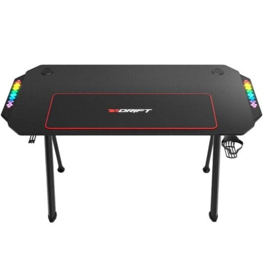 Mesa gaming Drift DZ175 RGB · 130×60 cm · Alfombrilla XL · Portavasos y soporte para auriculares