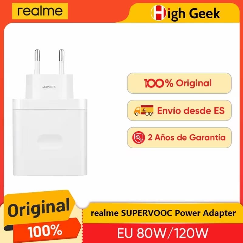 Cargador Original realme SUPERVOOC 120W con Adaptador de Corriente para realme 16 Pro Plus, realme GT 7, realme GT 8 Pro, realme 14 Pro Plus
