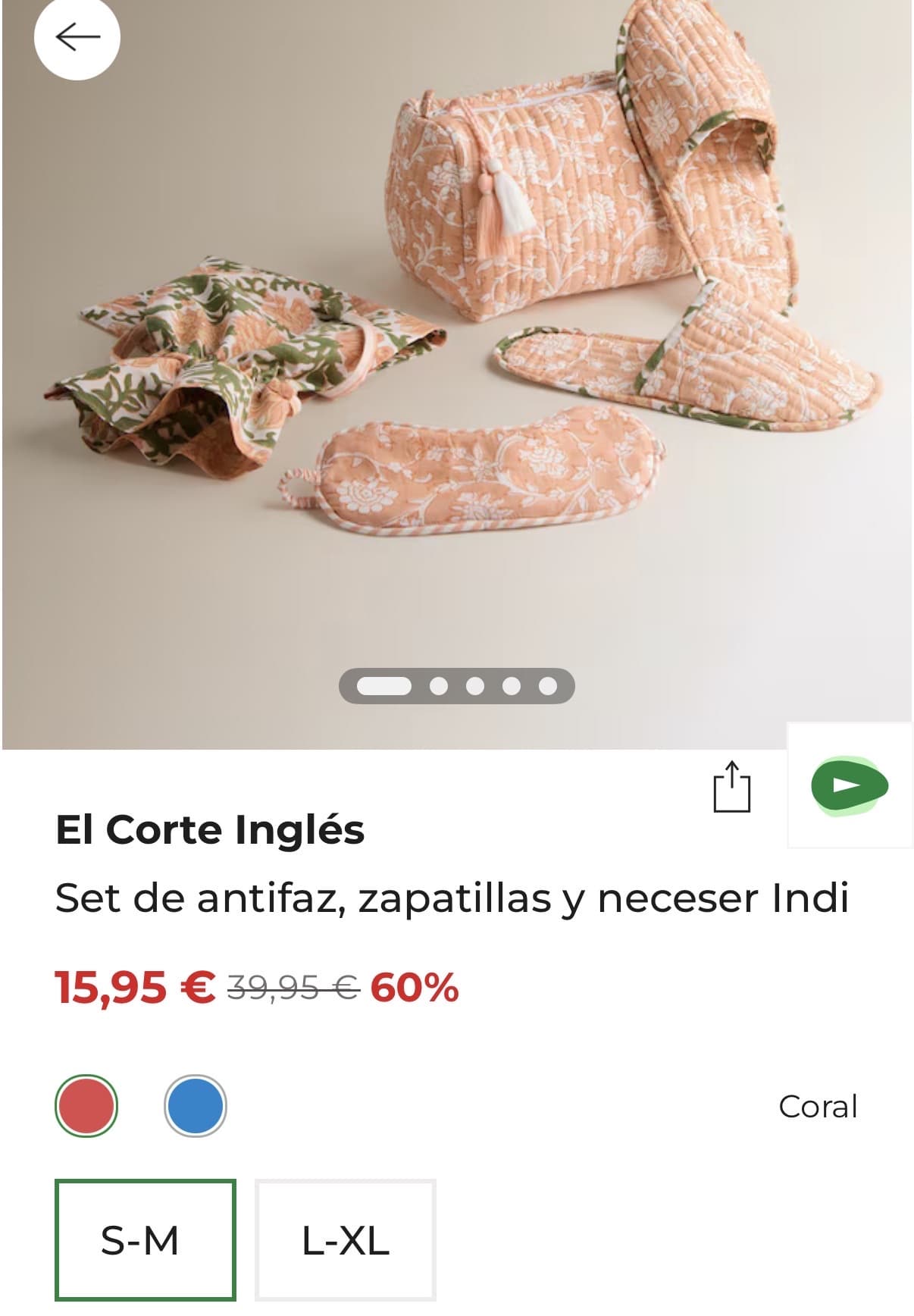 Set antifaz, zapatillas y neceser