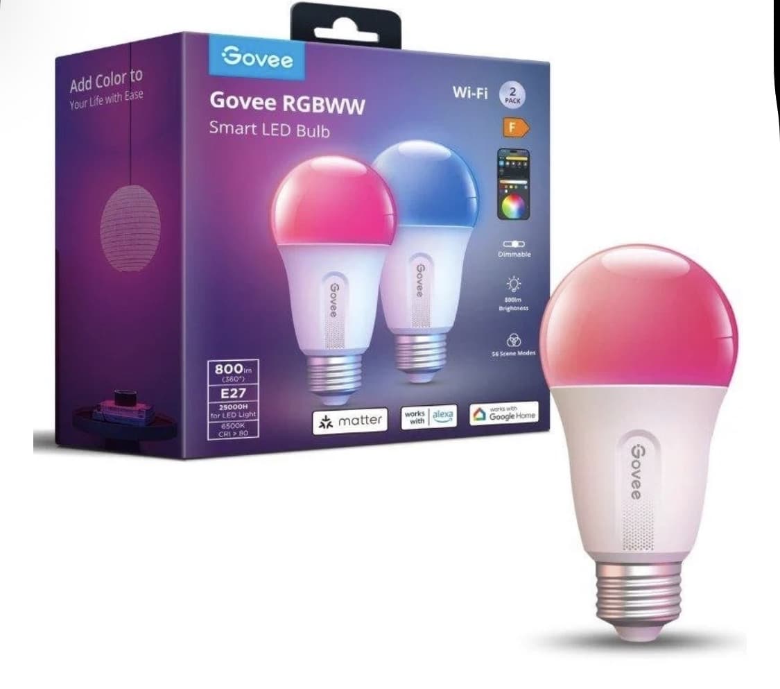 Bombilla LED inteligente Govee RGBWW E27 800lm Pack 2 unidades