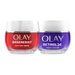 Olay Regenerist Crema Facial de Día SPF30 50ml Y Olay Retinol24 Crema De Noche 50ml. Pack De 2
