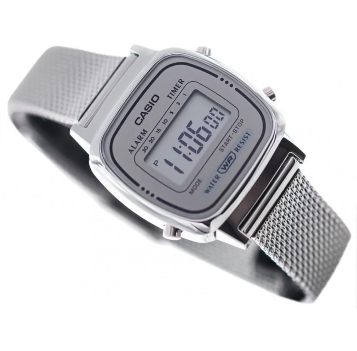 Casio Vintage Mini LA670WEM-7EF | Digital plateado con malla milanesa y estilo retro para mujer
