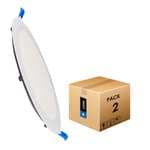 M Ledme - Pack 2, Downlight LED 220mm 20W, 2000 lúmenes, Panel Redondo Extraplano, Color Luz fría (6000k), Driver incluido,