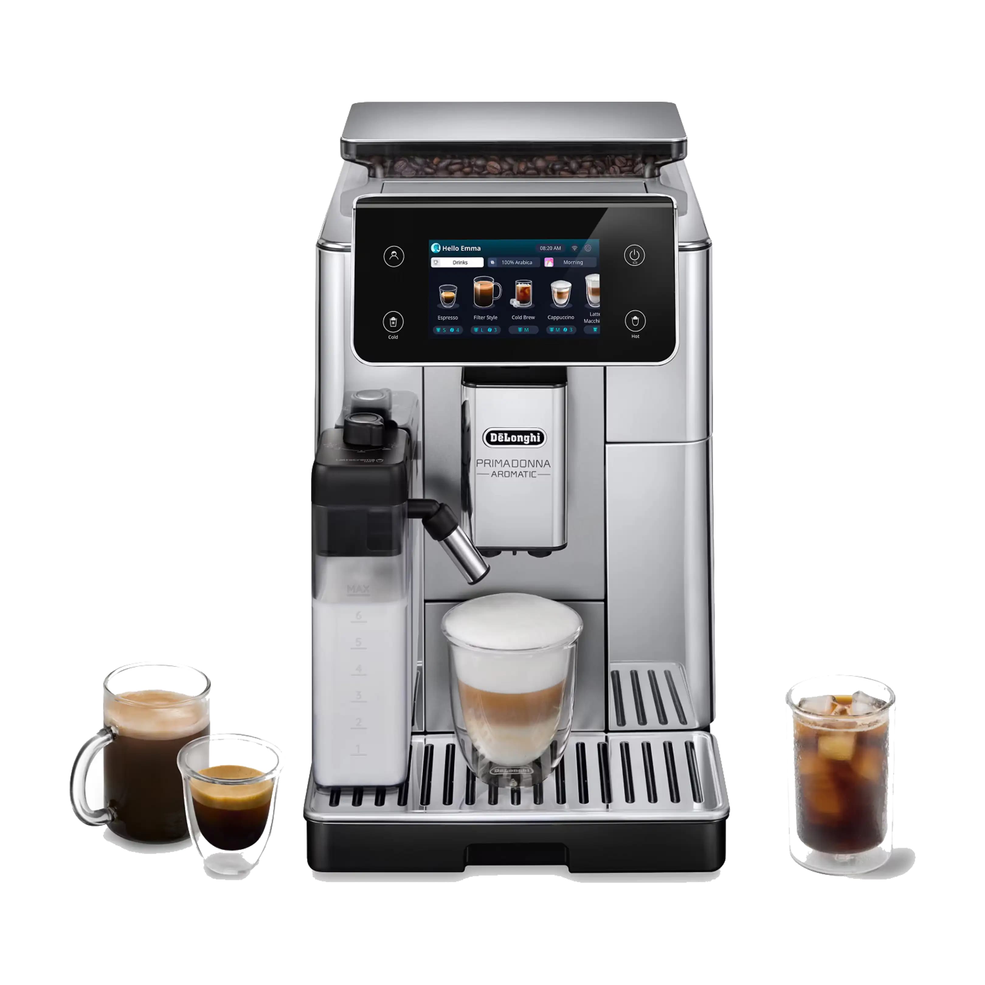 Cafetera superautomática - De'Longhi PrimaDonna Aromatic ECAM630.55.SSM, 1450 W, 19 bar, 0.5 l, Molinillo integrado