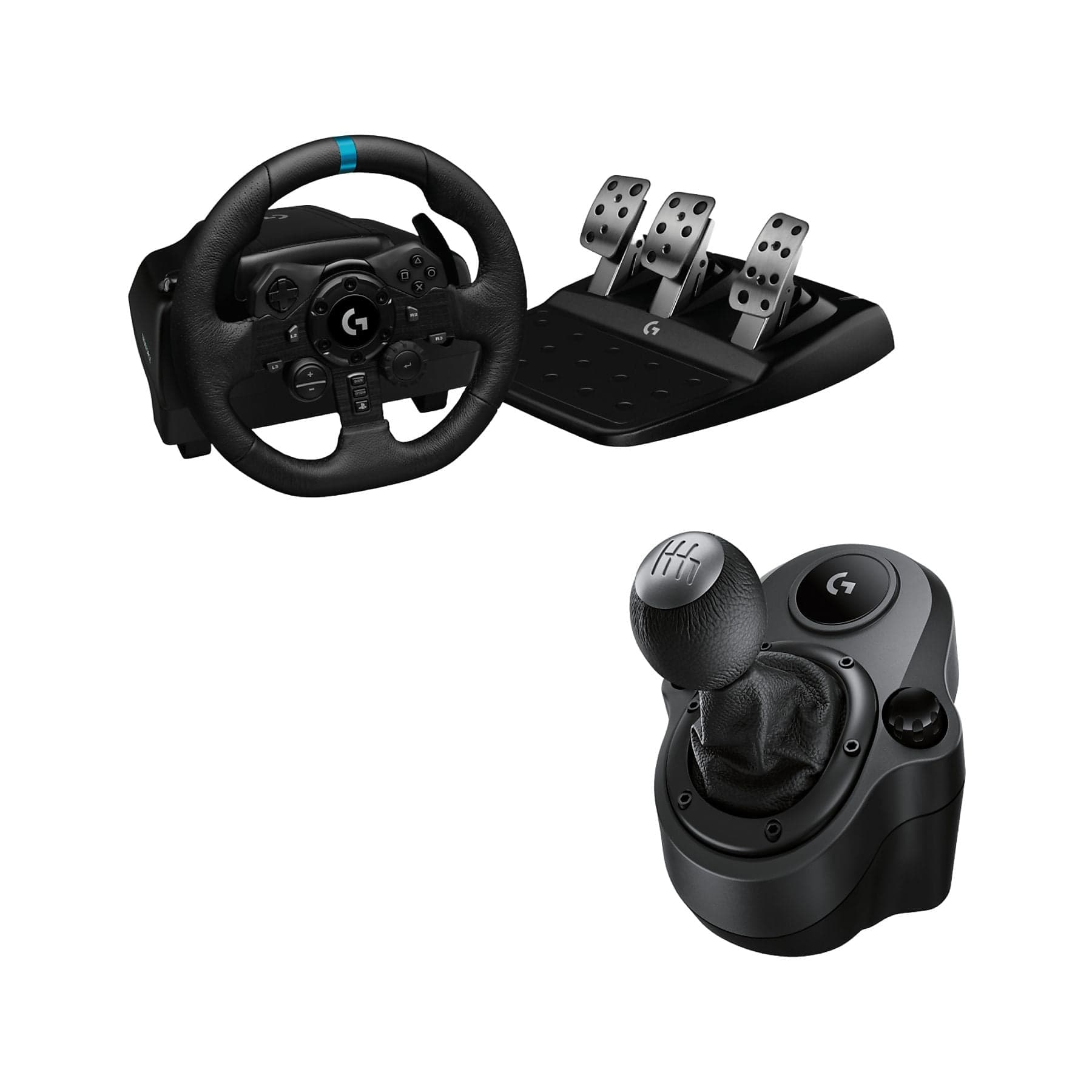 Volante - Logitech G G923 + Palanca de cambios Force Shifter, Force Feedback Trueforce, PS5, PS4 y PC, Pedales personalizables, 6 velox