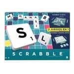 Mattel Games Scrabble 2 Juegos en 1 , juego de mesa familiar, palabras cruzadas, incluye tablero con 2 caras, 50 tarjetas con objetivos