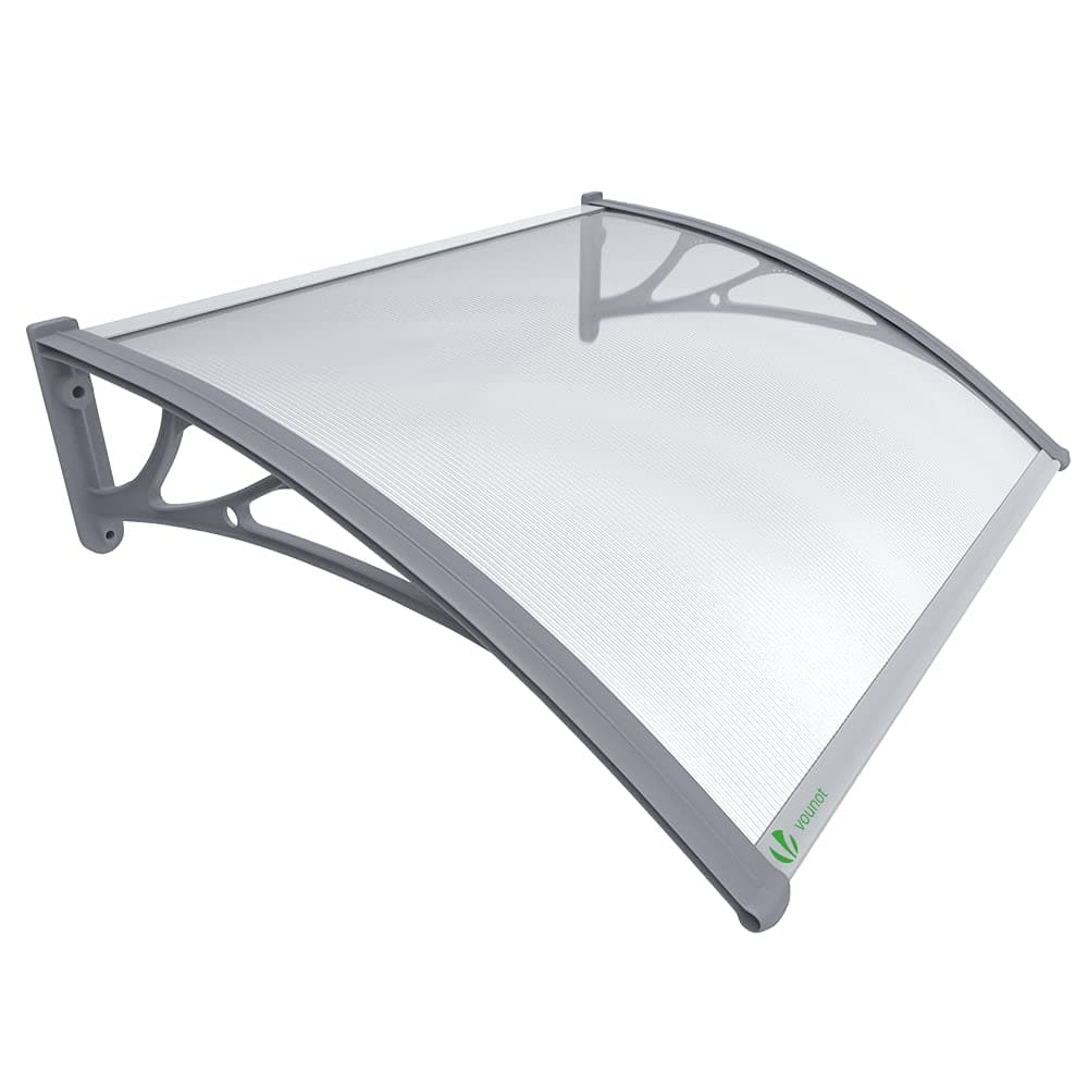VOUNOT Marquesinas Exterior para Puertas y Ventanas, 120 x 80 cm Tejadillo de Protección, Toldo Cubierta de Policarbonato en Jardín, Gris