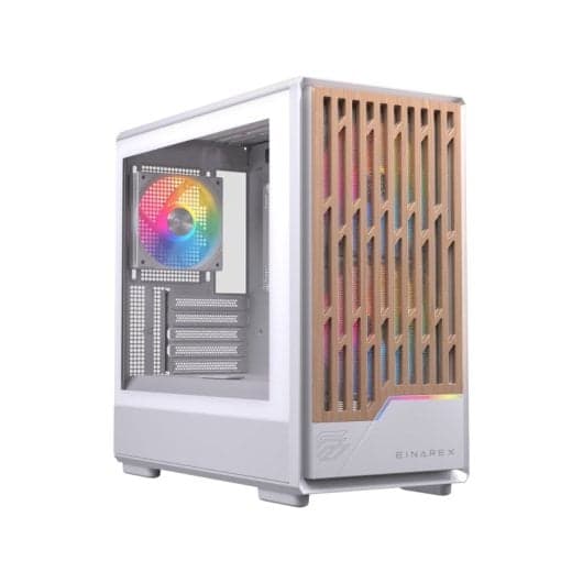Torre Einarex PULSE PM400 RGB Blanca compacta, madera, soporte para 9 ventiladores, líquida 240 mm