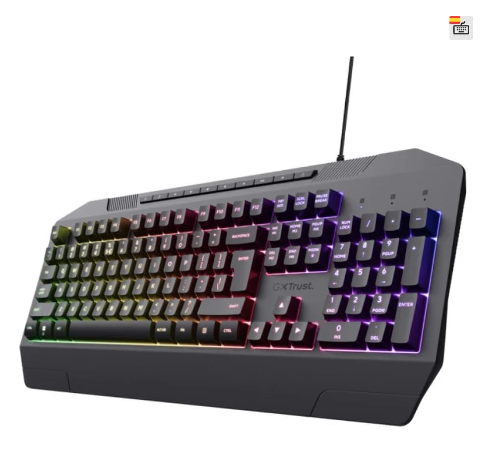 Teclado Gaming Trust GXT 836 EVOCX (Teclas de perfil bajo, iluminación RGB arcoíris, membrana silenciosa, antighosting, PcComponentes)