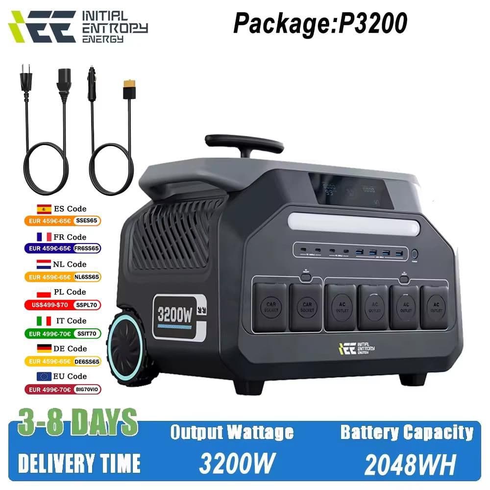 Estación de energía portátil IEE P3200 de 3200W (salida máxima de 6400W) con batería LiFePO4 de 2048Wh