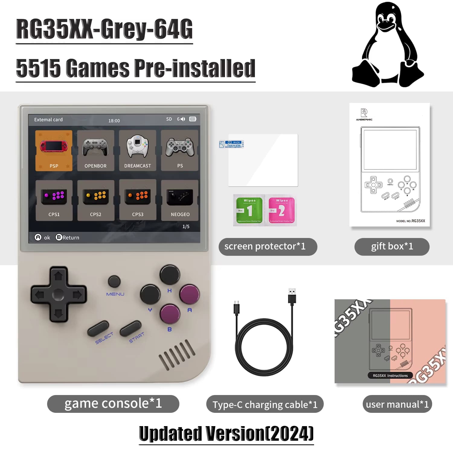 ANBERNIC RG35XX 2024 consola de juegos portátil Retro sistema Linux salida de TV, 64GB, +5000 juegos (Desde España)