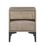 Mesita De Noche Moderna Con 2 Cajones De Frente Curvo, Madera Natural Y Patas Metálicas