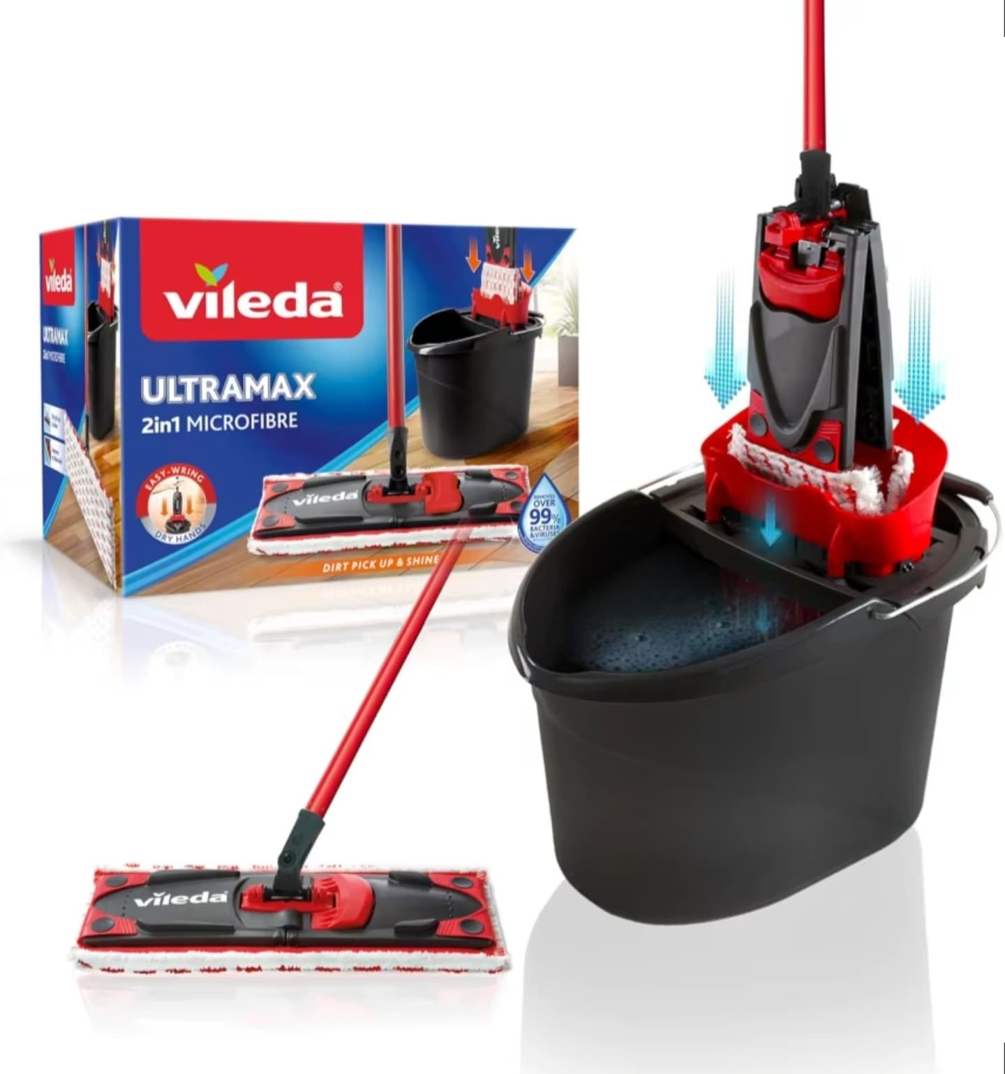 Pack Vileda Ultramax – Mopa de Microfibra y Cubo PowerPresse | Limpieza Rápida y Cómoda
