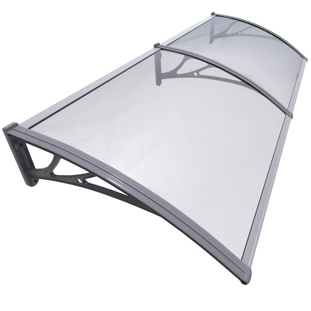 VOUNOT Marquesinas Exterior para Puertas y Ventanas, 200 x 80 cm Tejadillo de Protección, Toldo Cubierta de Policarbonato en Jardín, Gris