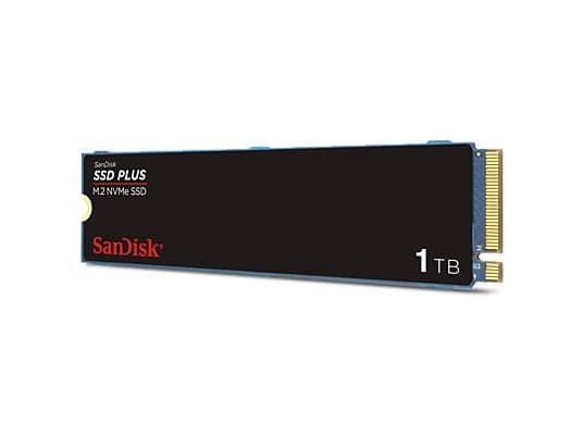 Disco duro SSD interno 1 TB - Sandisk SSD Plus M.2 NVMe, PCIe Gen M.2 2280, Hasta 3200 MB/s lectura, Negro