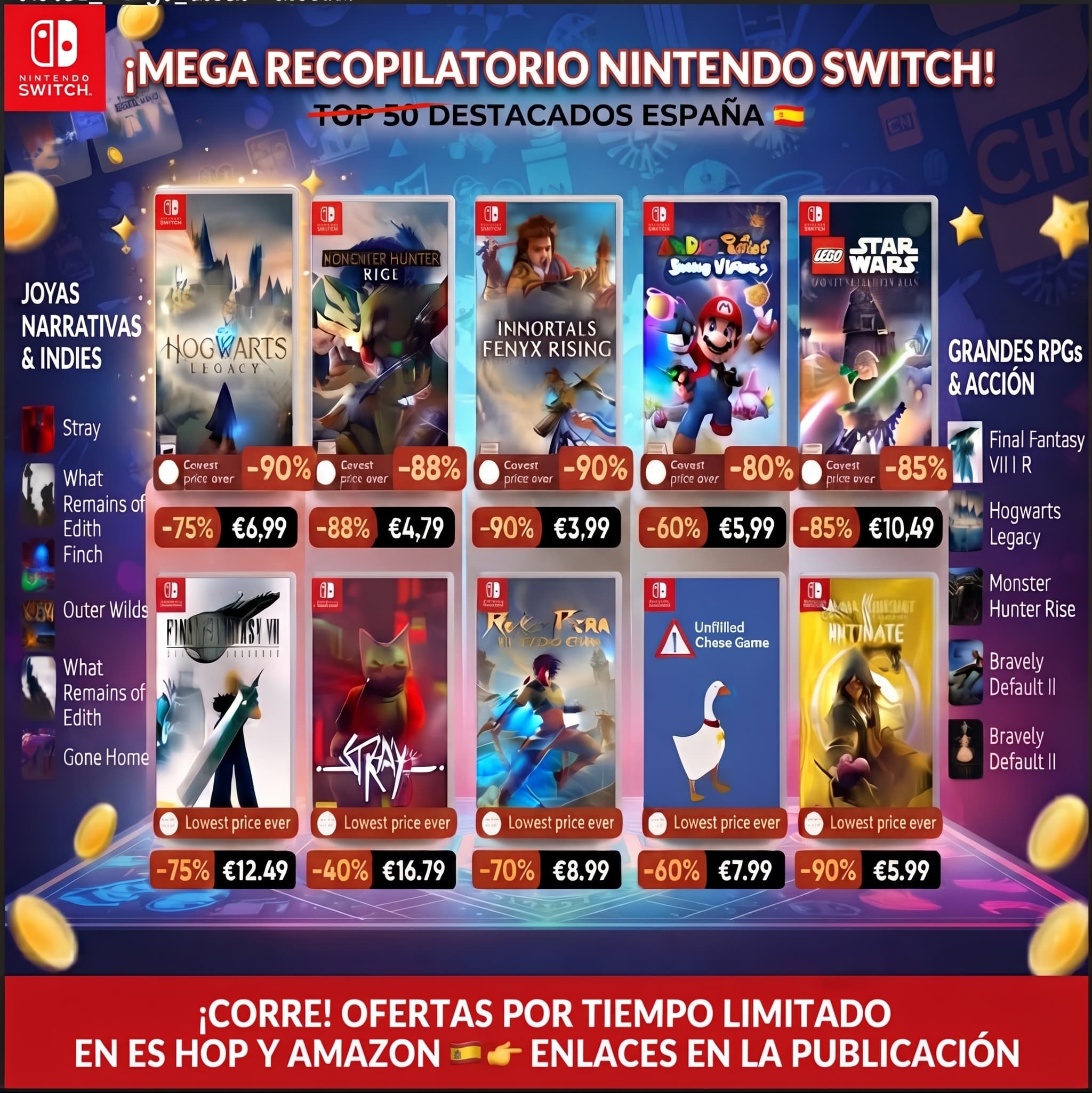 RECOPILATORIO Top 50 Mejores Ofertas de Nintendo Switch (España )