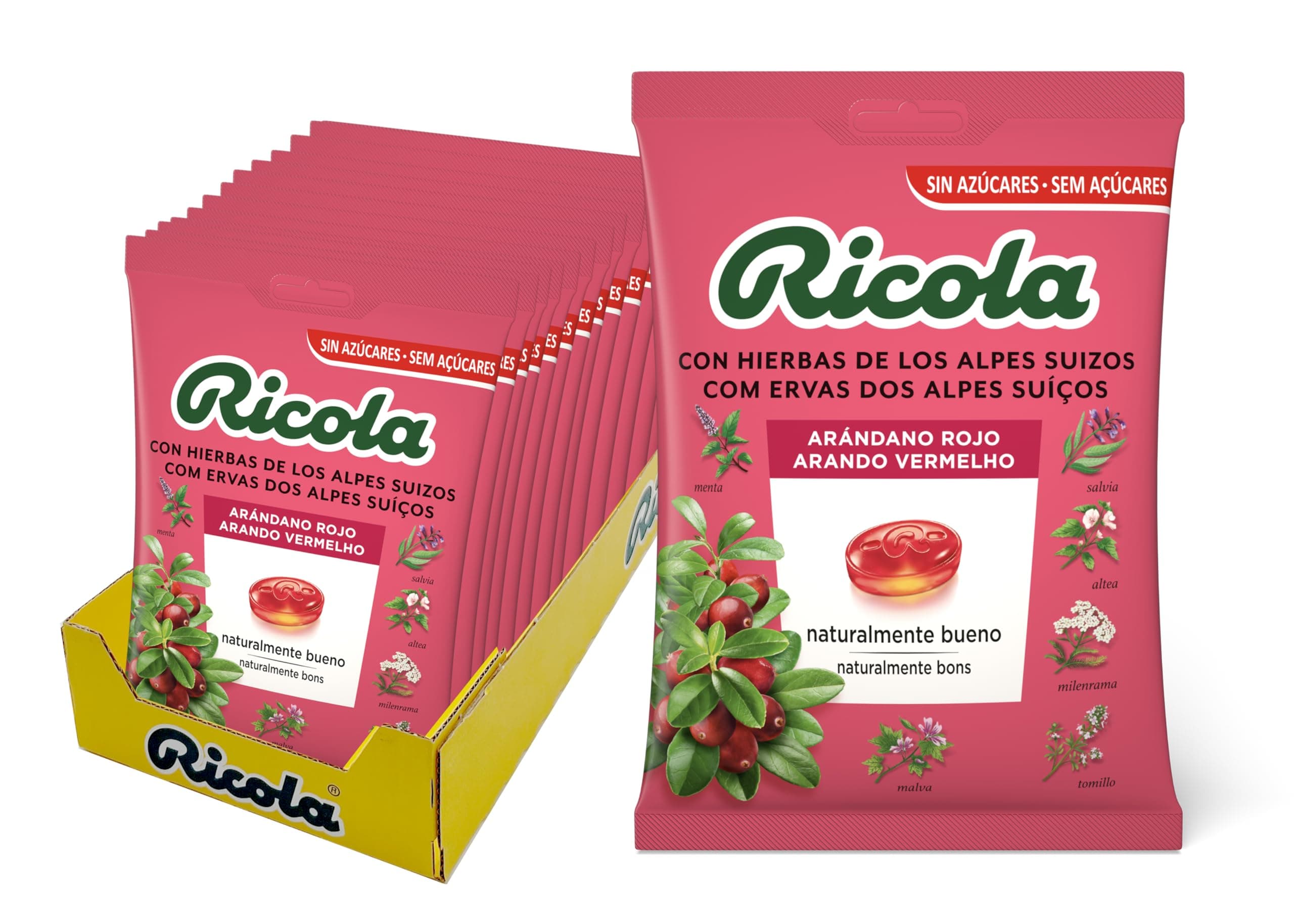 Ricola Caramelos Arándano Rojo Caja 12 Uds (13 hierbas suizas, suaviza la garganta, sabor frutal balsámico, pack ahorro, en Amazon España)