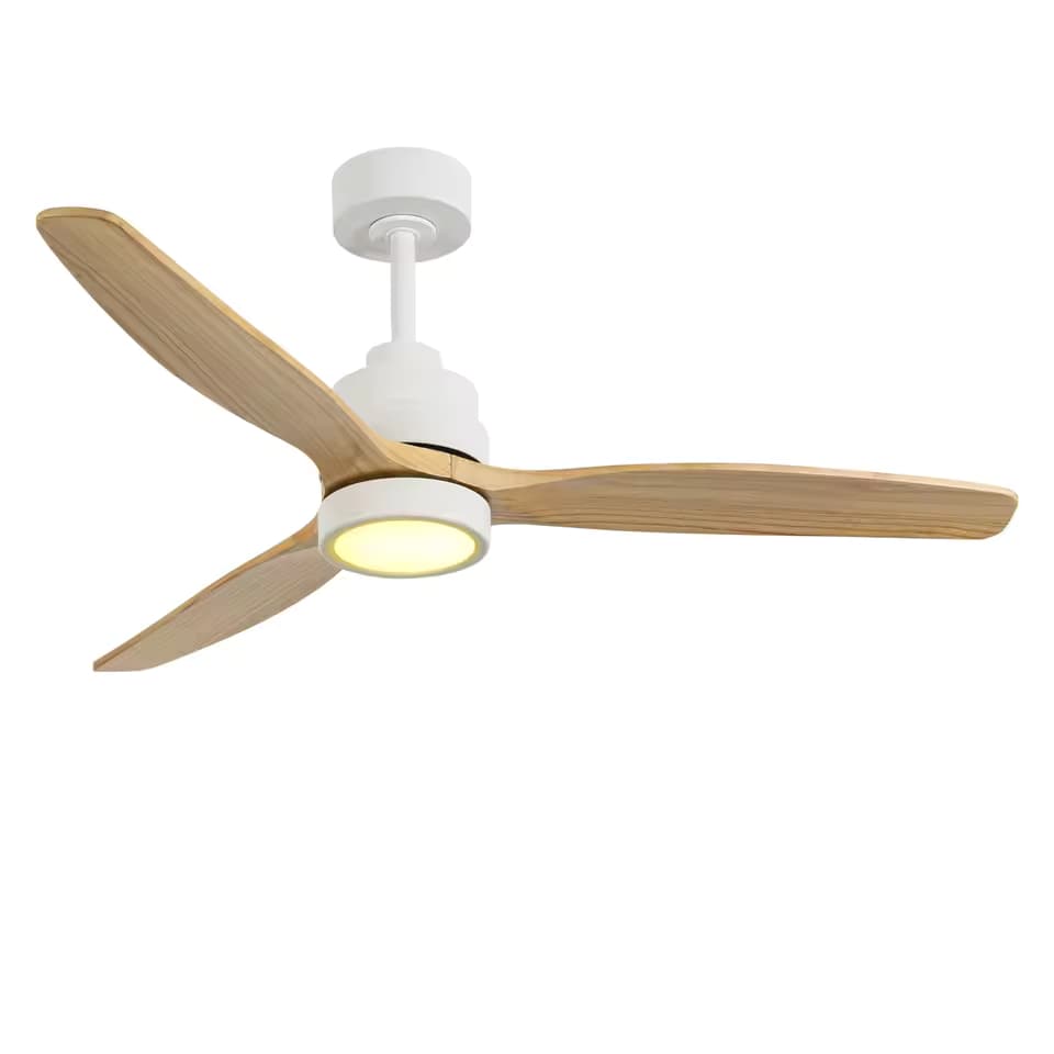 Ventilador de techo de madera de 3 aspas: 6 velocidades, control de aplicación/remoto, 22 W