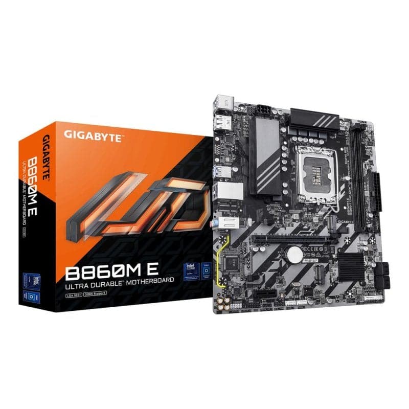 Placa Base GIGABYTE B860M E (chipset Intel B860, socket LGA1851, DDR5, formato Micro-ATX, ranura PCIe 4.0, soporte RAID, conectores RGB)