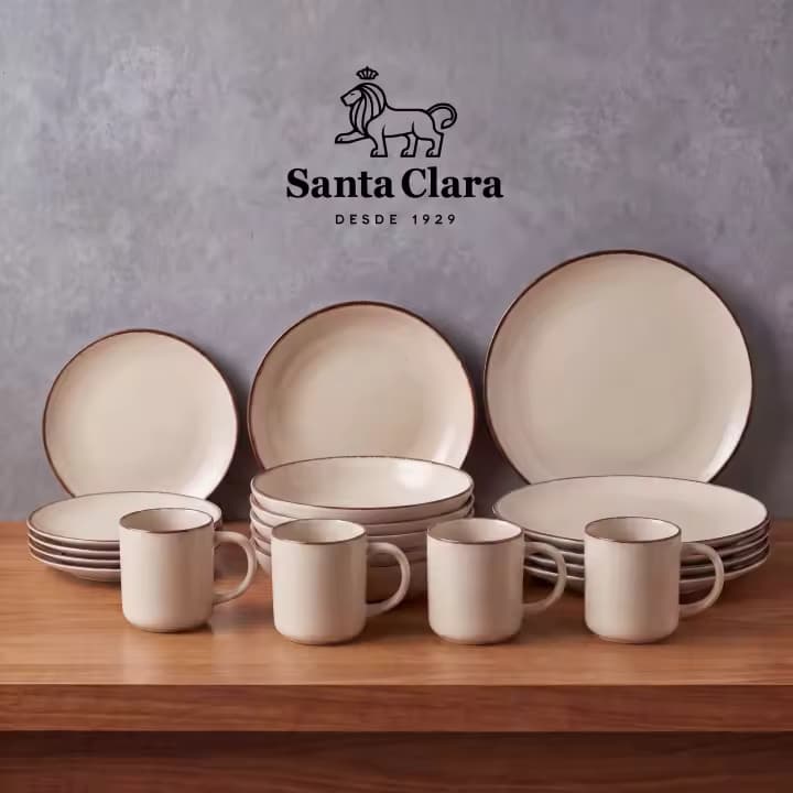 SANTA CLARA | Vajilla Completa 16 Piezas Cerámica Stoneware para 4 Personas, Apta Microondas y Lavavajillas