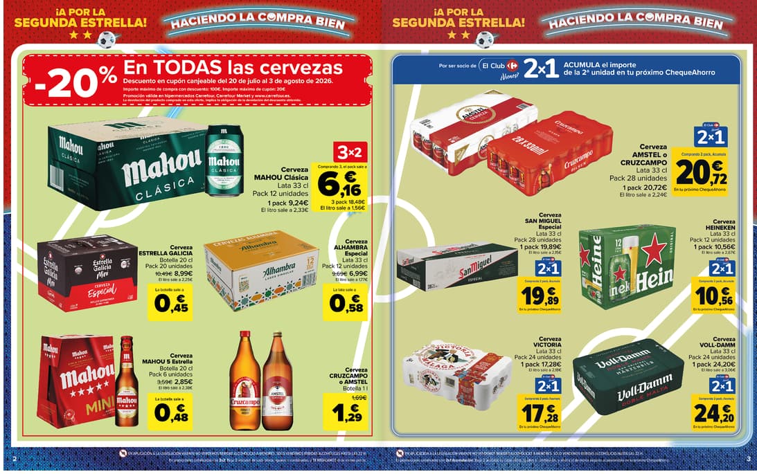 70% de regalo en Heineken, Victoria,, San Miguel, Voll Dam, Cruzcampo, Carrefour cervezas