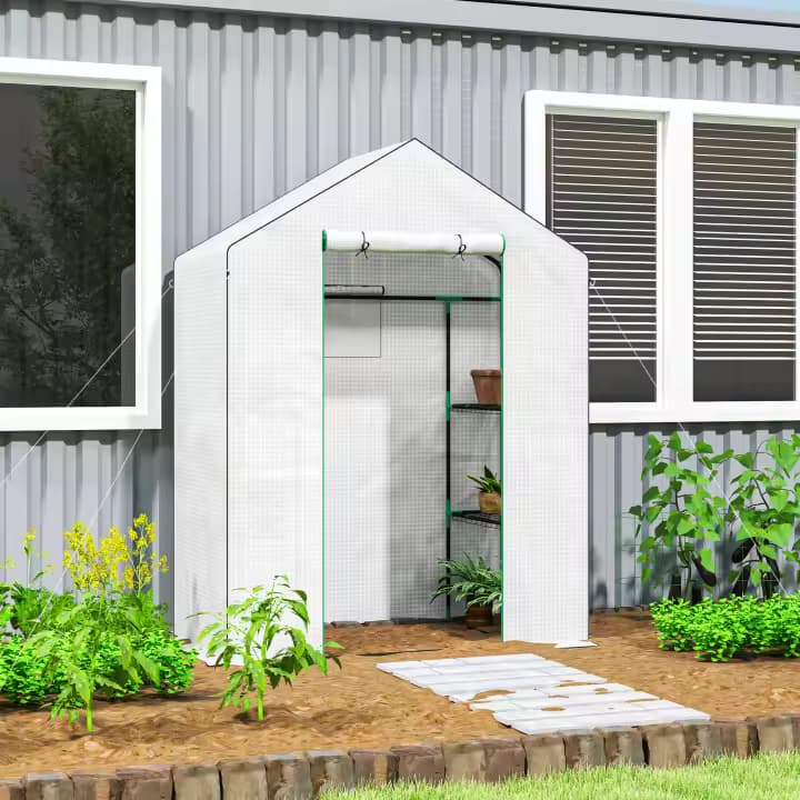 Outsunny Invernadero de Exterior de 3 Niveles con 6 Estantes con Puerta Enrollable Cubierta 143x74x190 cm