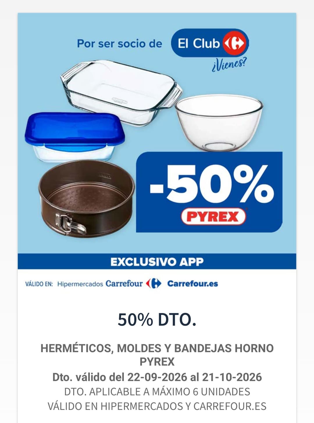 -50% en bandejas de horno, moldes y herméticos Pyrex en Carrefour (cuentas seleccionadas)