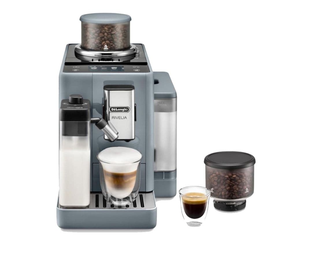 Cafetera superautomática - De'Longhi Rivelia EXAM440.55.G, 1450W, 19 bar, Molinillo integrado, LatteCremaHot, Depósito leche,