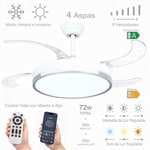 Ventilador 4 aspas desplegables retráctiles luz LED 36W 3 Temperaturas de Luz Mando a Distancia Motor DC 6 velocidades,memoria,temporizador