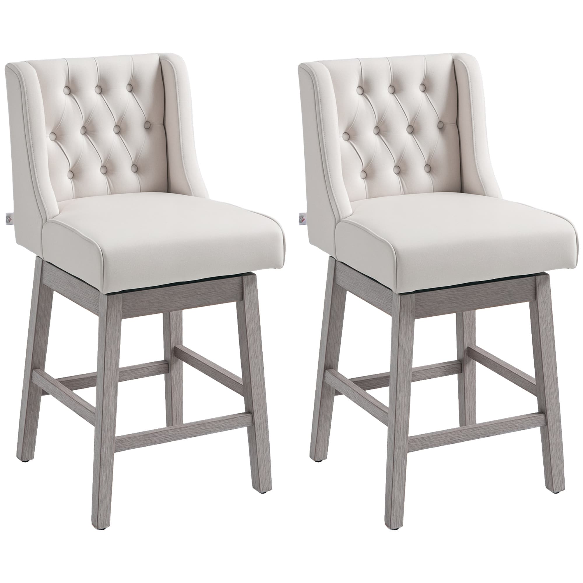 HOMCOM Juego de 2 Taburetes de Bar Giratorios 180° con Respaldo y Reposapiés de Madera