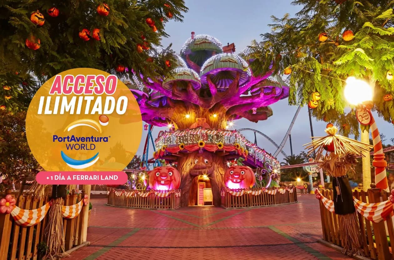 PortAventura en Halloween y Navidad: hotel temático 4 con desayuno y entradas ilimitadas + 1 día Ferrari Land desde 58€ por persona