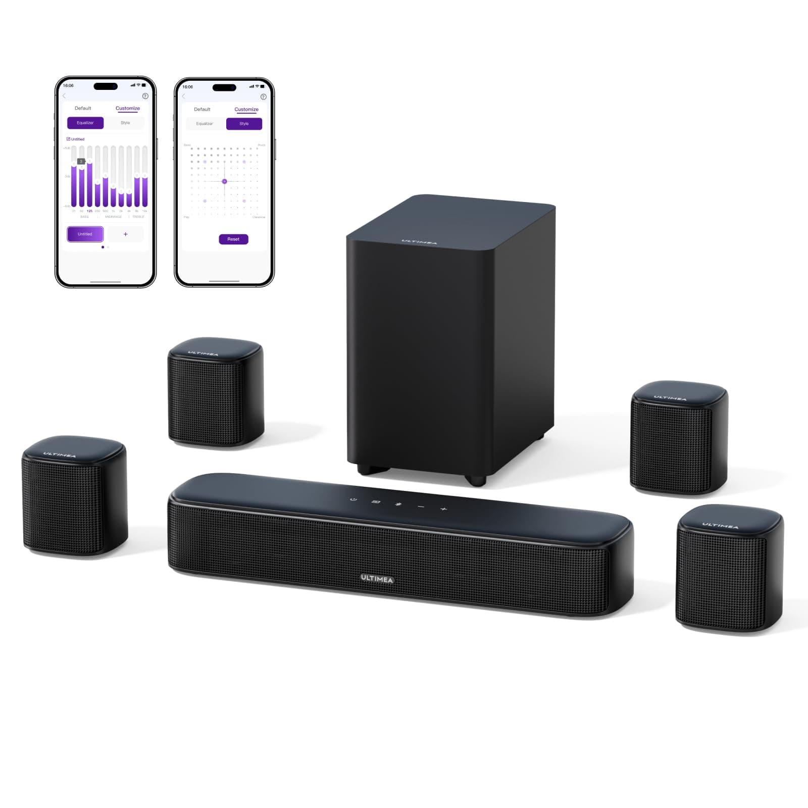 Barra de Sonido ULTIMEA 7.1 Aura A40 (4 altavoces envolventes, subwoofer 4", control App, ecualizador, Bluetooth 5.3, en Amazon España)