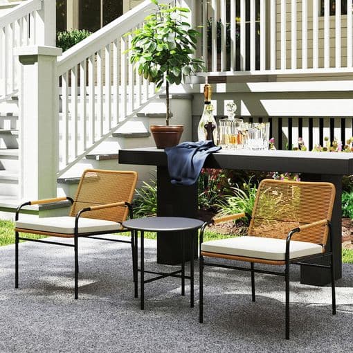 Conjunto 1 Mesa De Jardín + 2 Sillas De Ratán con cojines