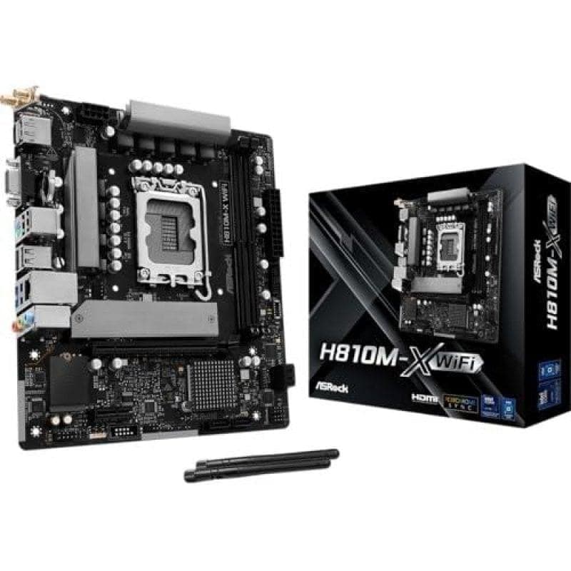 Placa Base ASRock H810M-X WiFi (LGA 1851, Intel H810, Micro-ATX, WiFi integrado, DDR5, M.2 PCIe, LAN Gigabit, en PcComponentes)