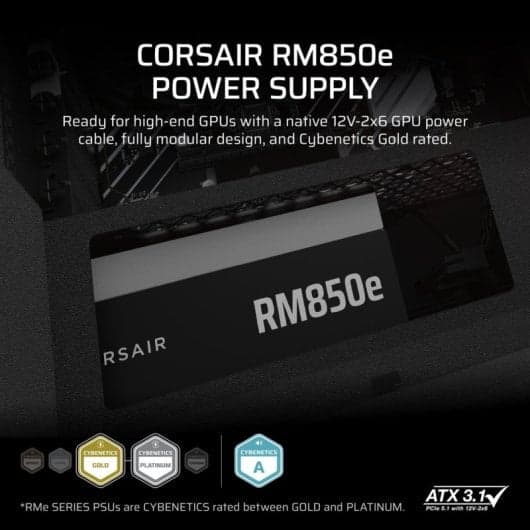 Fuente Alimentación Corsair RMe Series RM850e ATX 3.1 PCIe 5.1 850W Cybenetics 80 Plus Gold Modular