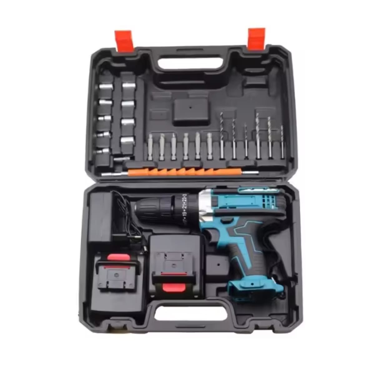 Set de taladro percutor inalambrico, con 2 baterias 21V 1,5 Ah, 25+3 Ajuste de Par, 2 Velocidad