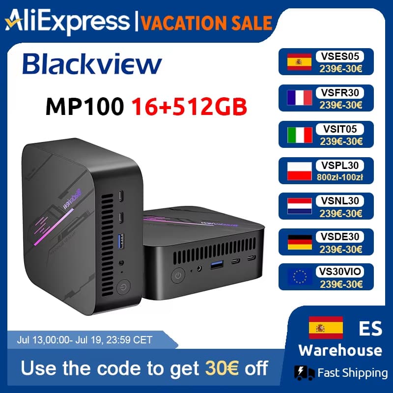 Blackview MP100 Mini PC AMD Ryzen 5 7430U Windows 11 6 Núcleos 12 Hilos 16GB DDR4 512GB SSD WiFi 6 Mini Ordenador PC BT5.2 (Desde España)