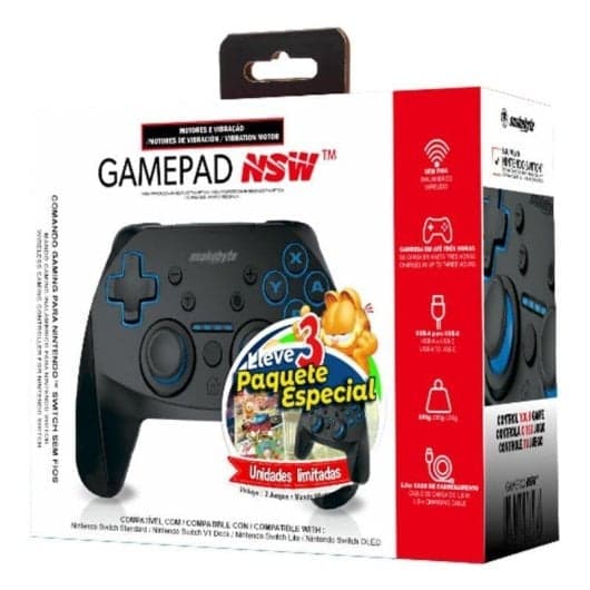 Mando inalámbrico Snakebyte Negro para Nintendo Switch con vibración y juegos Garfield