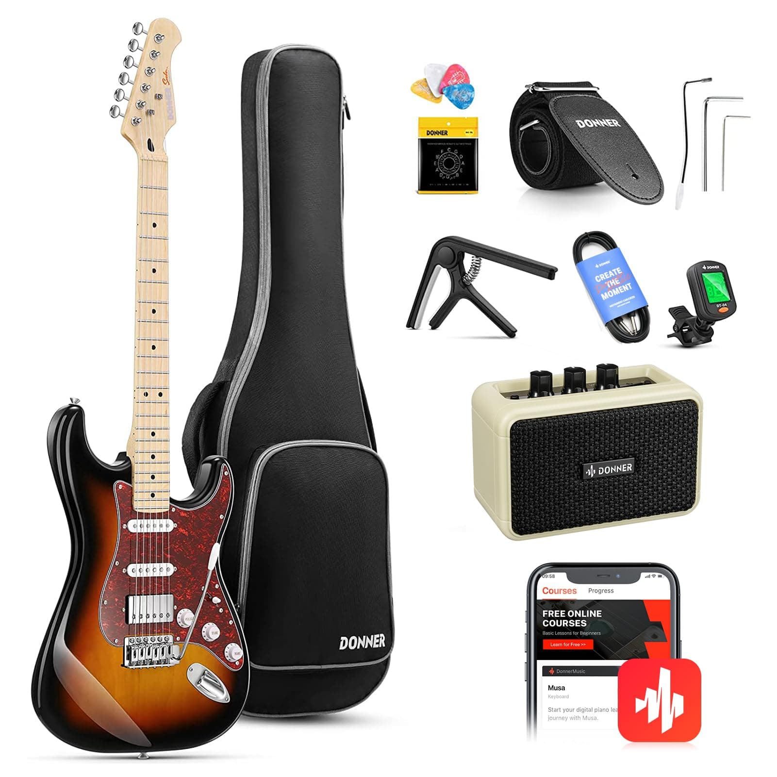 Donner Guitarra Electrica, Kit Guitarra Electrica de Tamaño Completo HSS Pickup Coil Split (Prime)