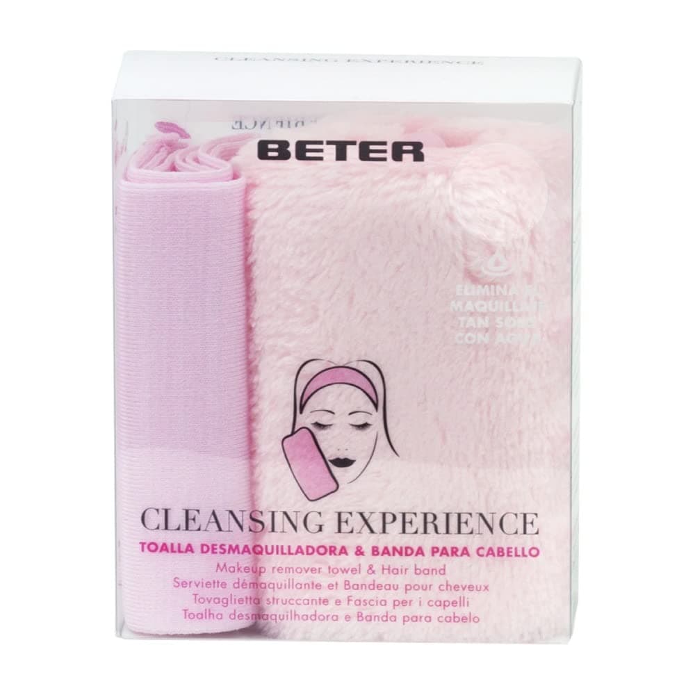 Beter – Toalla facial desmaquillante reutilizable, con turbante para cabello, elimina el maquillaje solo con agua, color rosa