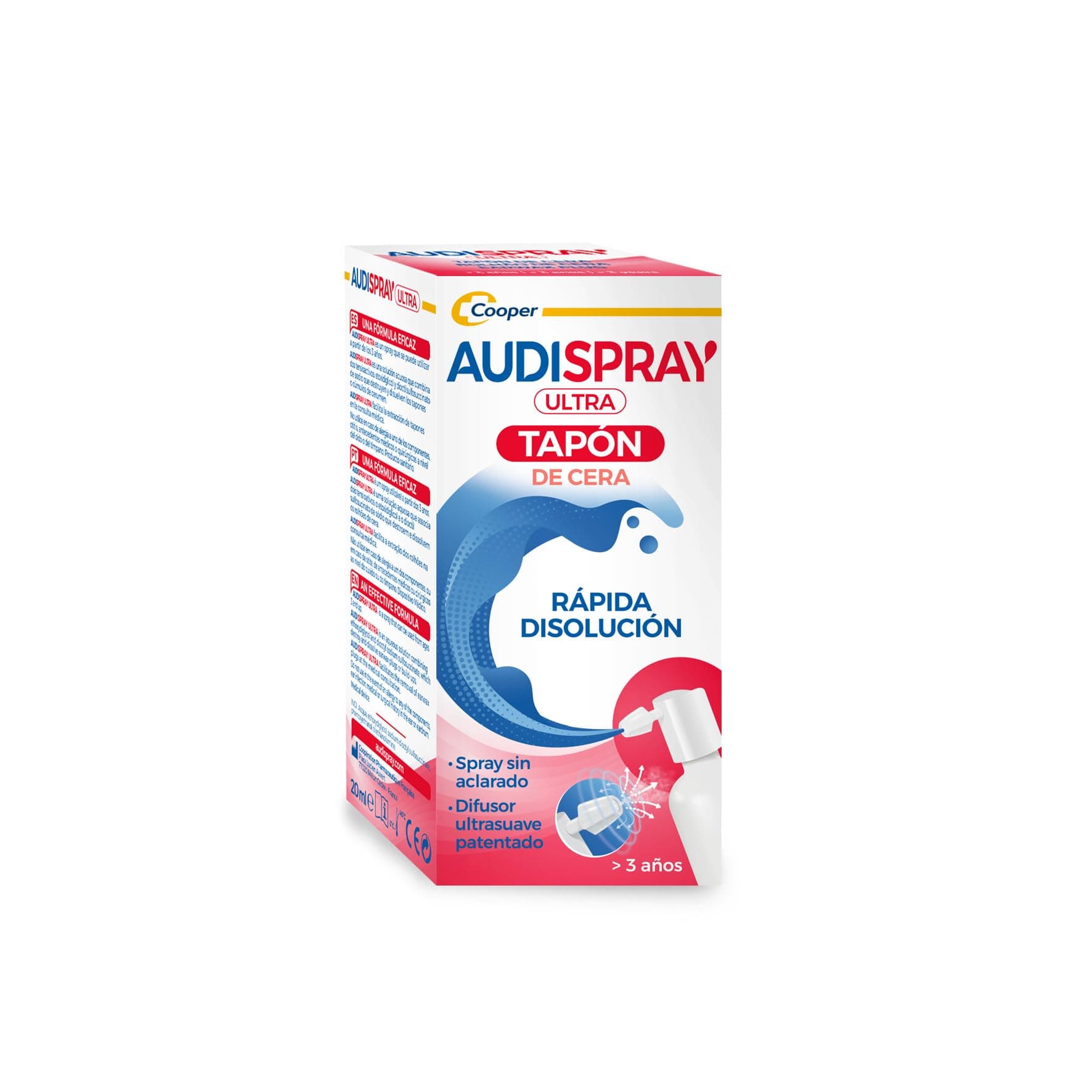 AUDISPRAY Ultra para eliminar y disolver el tapón de cerumen, Boquilla patentada desintegración rápida de cera de los oídos, 20 ml