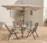 Conjunto de Jardín de Acero Mesa + 4 Sillas + 1 Parasol, Málaga (20% en cupón)