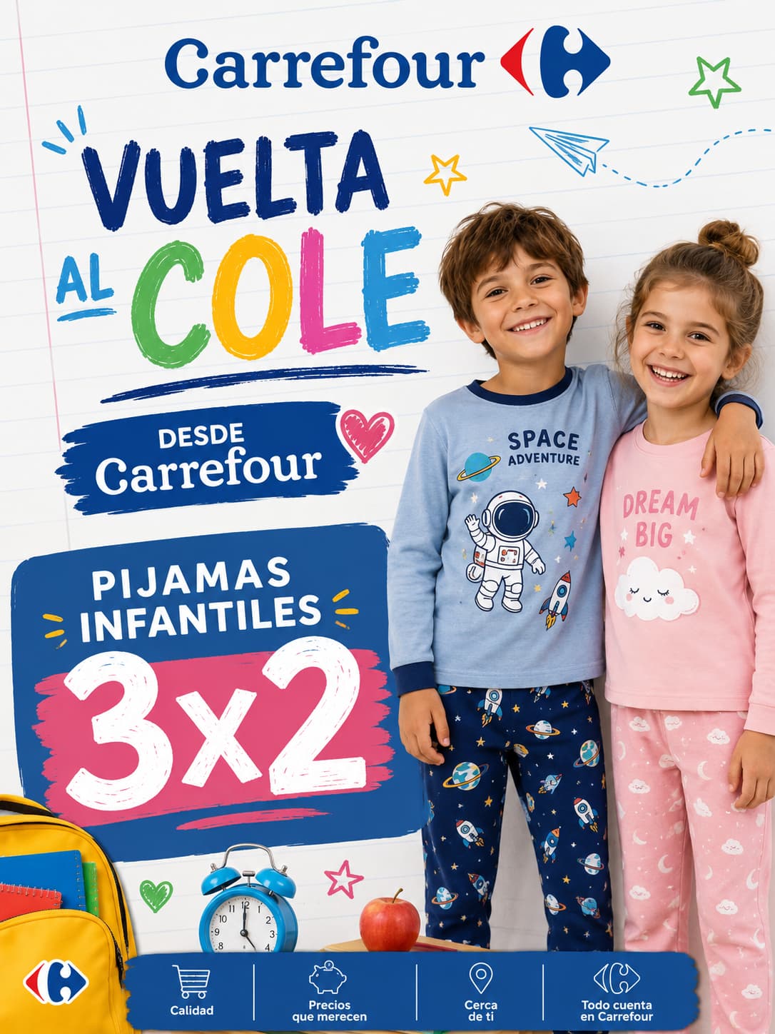 Recopilación 3x2 en pijamas infantiles desde Carrefour a 6.66€ la unidad