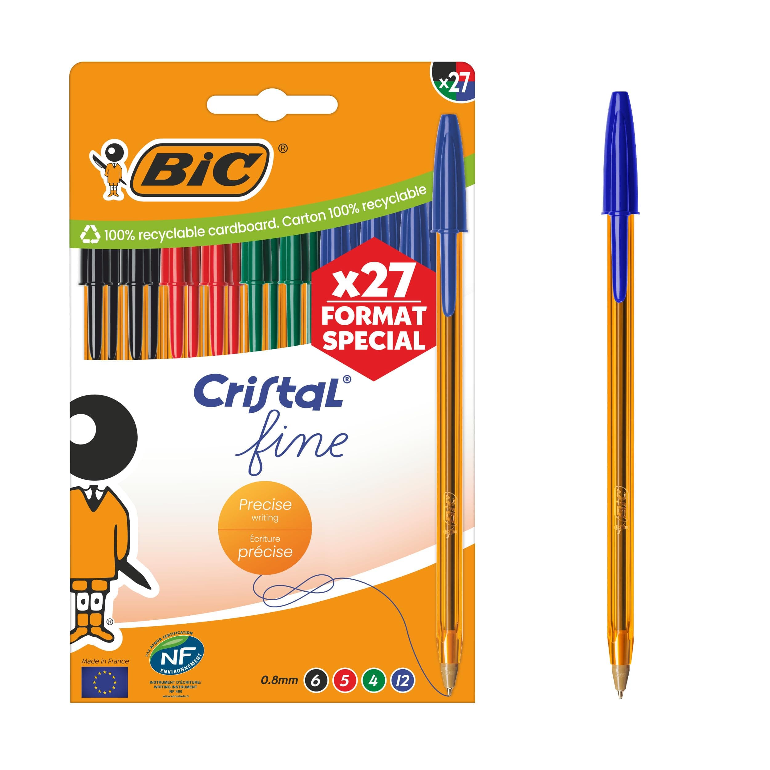 BIC Cristal Fine Bolígrafos de Punta Fina (0,80 mm) - Colores de Tinta Surtidos, Caja de Edición Especial de 27 (precio al tramitar)
