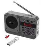 Radio portable Fm, batería 800mAh, USB-C, linterna, grabadora, reproductor MP3.