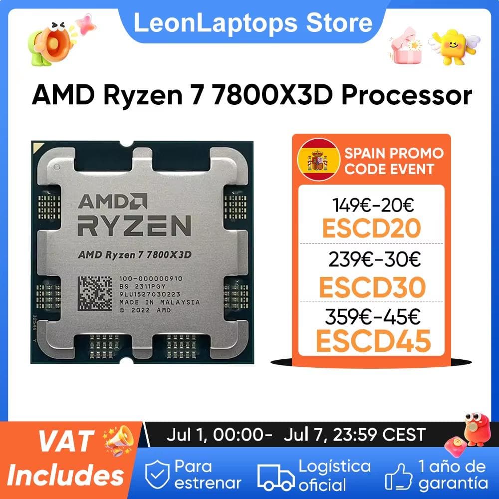 PROCESADOR AMD Ryzen 7 7800X3D R7 7800X3D 5,0 GHz 8-Core 16-Thread CPU procesador 5nm 96M Socket AM5 placa base compatible con X670/B650