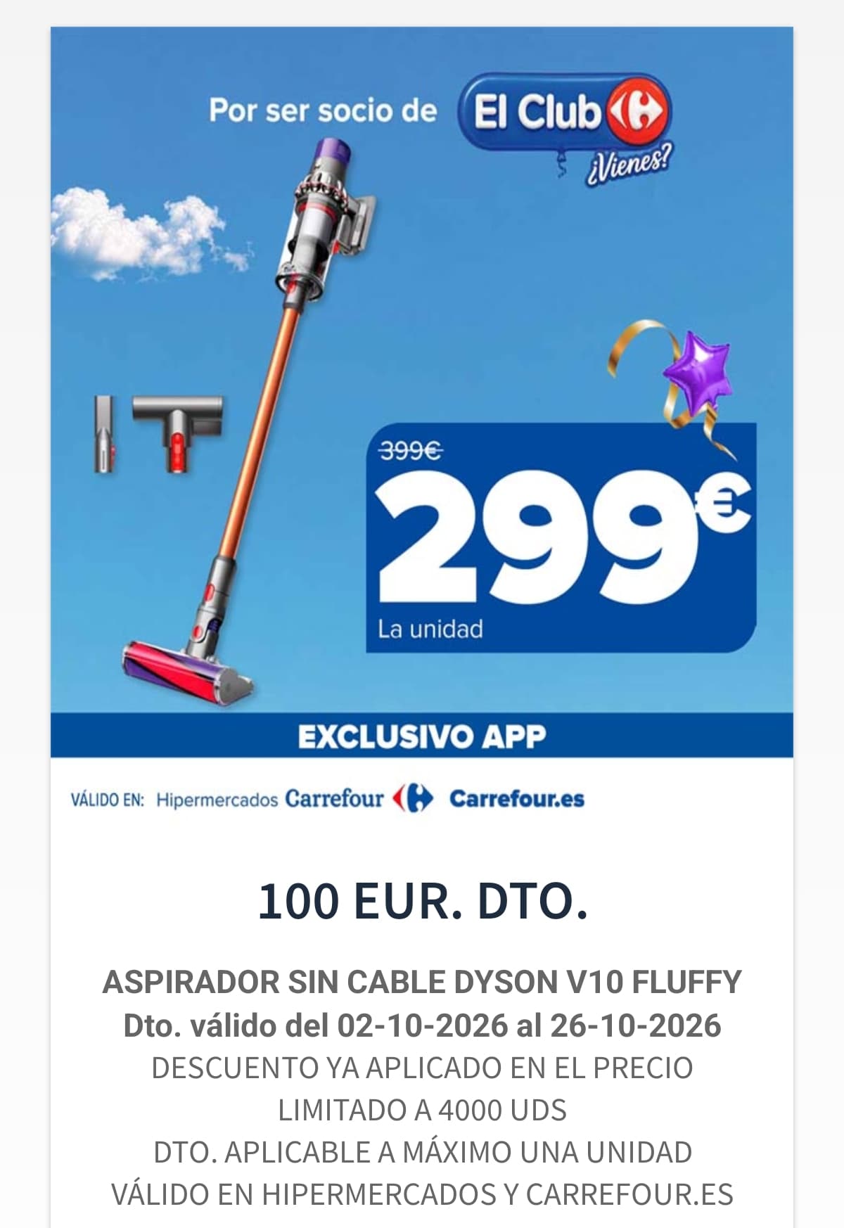 Dyson V10 Fluffy (Exclusivo carrefour APP)