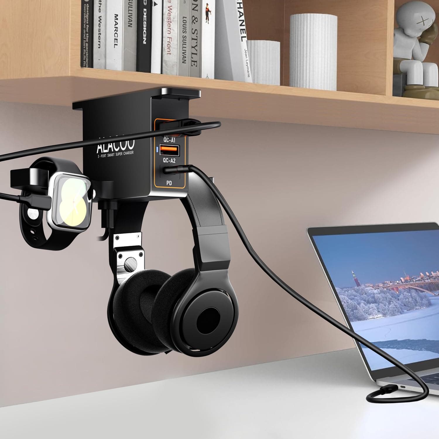 Soporte para auriculares con cargador USB 20 W PD y QC3.0