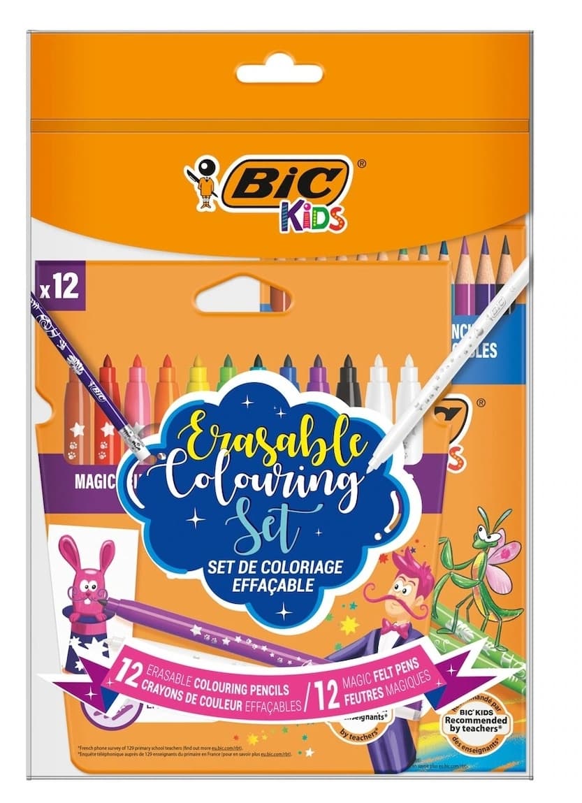 Set de coloreado magic kids BIC- 12 rotuladores Magic Felt Pen y 12 lápices borrables Evolution Illusion. Manos pequeñas, grandes ideas