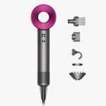 Secador Dyson Supersonic HD07, 5 Accesorios Magnéticos, 1600 W, 3 Velocidades, 3 Temperaturas, Motor digital V9, Gris/Fucsia